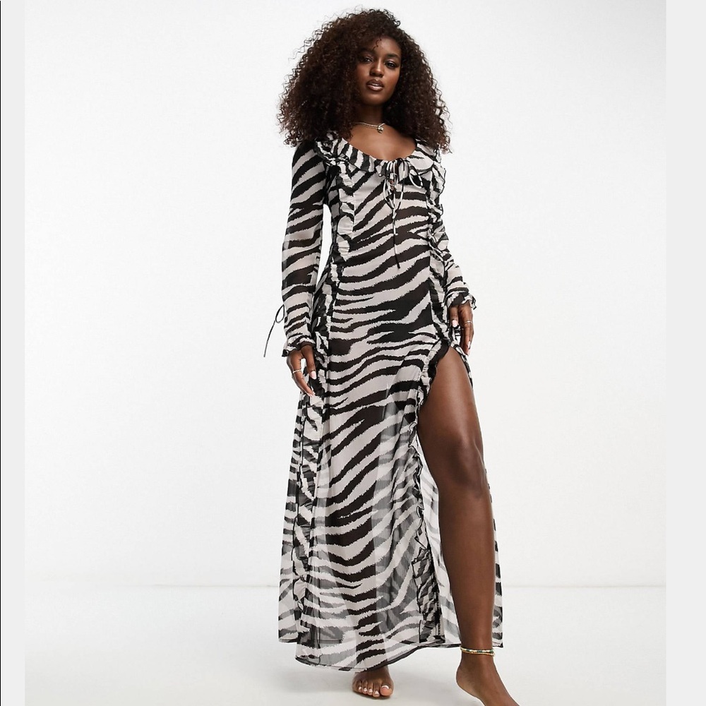 Zebra Chiffon Maxi Dress with Slits
